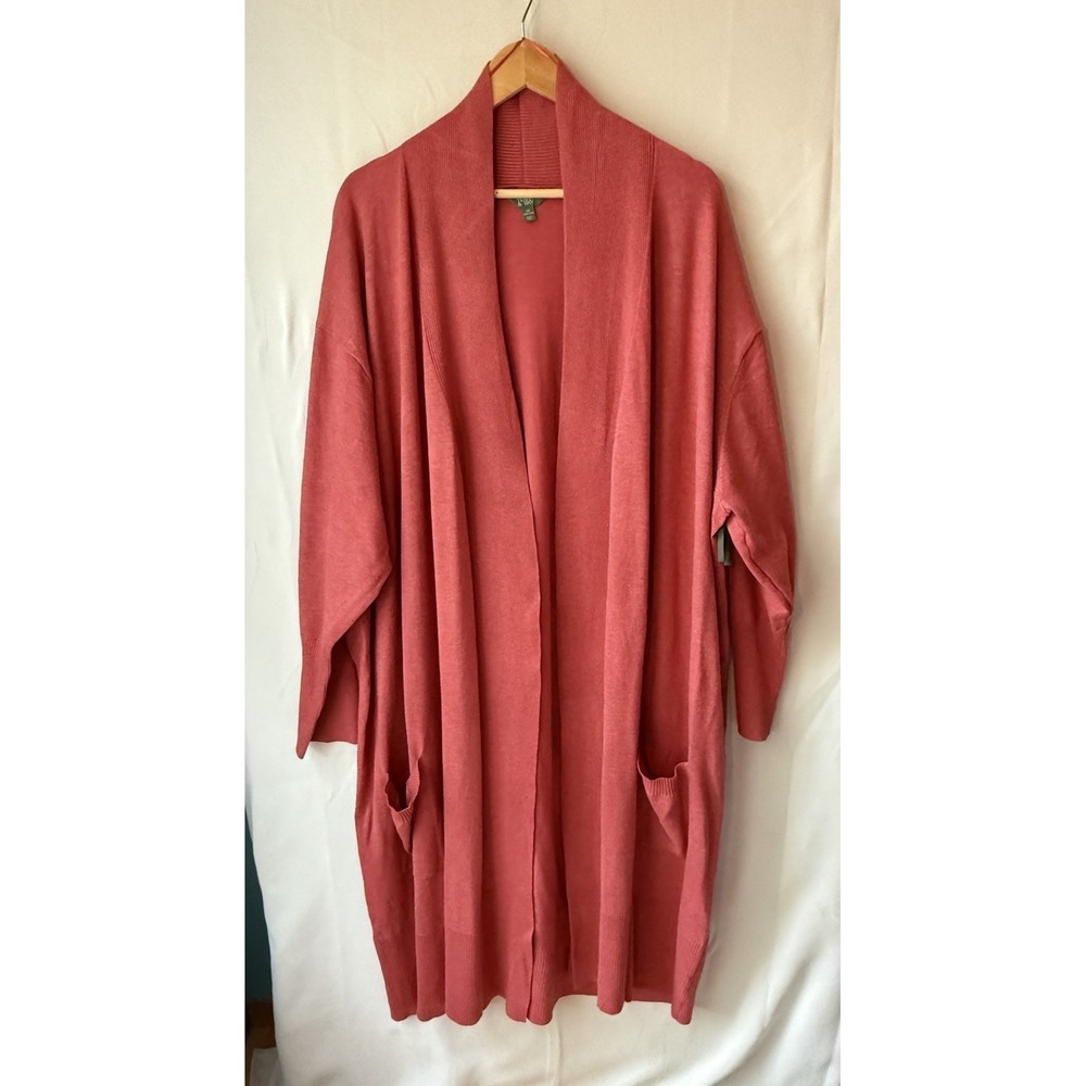 Terra & Sky Women's Plus Size Coral Pink Long Duster Cardigan Size 4X 28W 30W